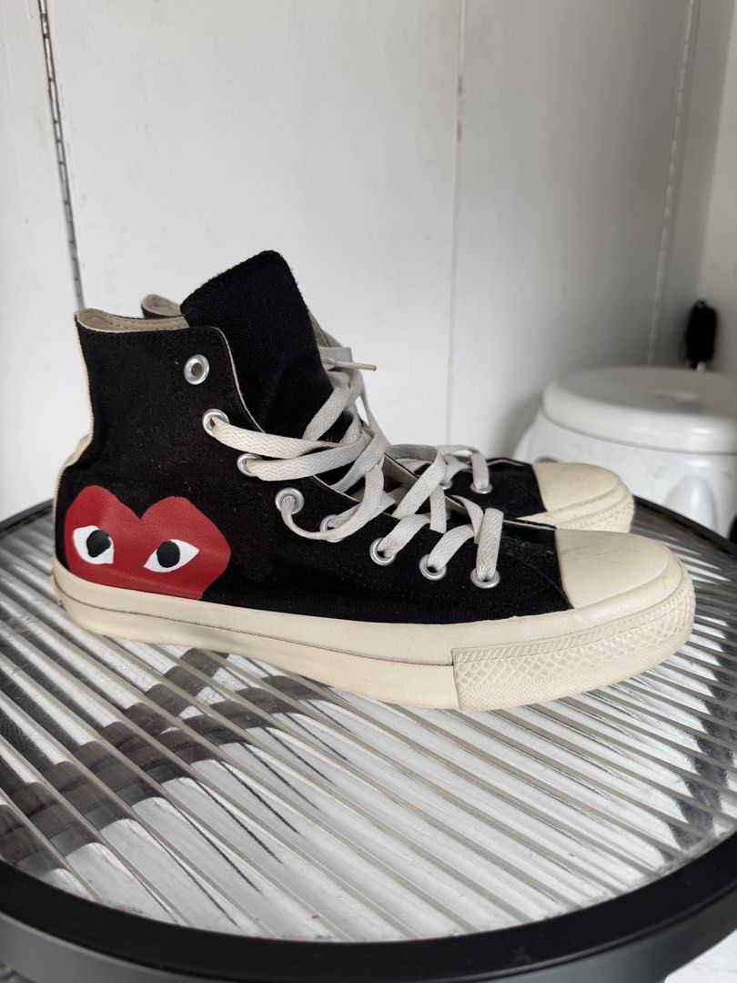 Play Comme des Garcons (Category: Sneakers) located in Quezon City. Submitted by macleen17 (Listing ID 1461254773, Image 1). Description: Play Comme des Garcons Size 8.5 us Excellent Condition Black Color Highcut Heart iconic design in side .