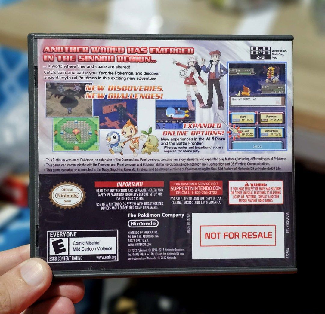 Pokemon Platinum (Category: Nintendo) located in Santa Rosa. Submitted by j.r.constantino (Listing ID 1461242967, Image 2). Description: For sale Pokemon Platinum - Original US version - With case and insert - Repro cover art - Cartridge is working and has no issue Sta Rosa, Laguna meetup or shipping via Jnt/LBC/Lalamove.