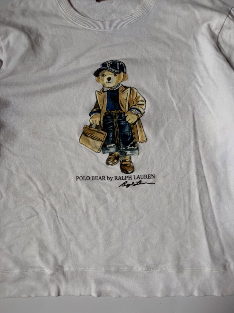 Polo Ralph Lauren Bear Crewneck White (Category: Coats, Jackets and Outerwear) located in Baguio. Submitted by themgarbage (Listing ID 1461256111, Image 2). Description: Size tagged: Issue:none Width:22 Length:24.5 Shoulder:19.5 Sleeves:21.