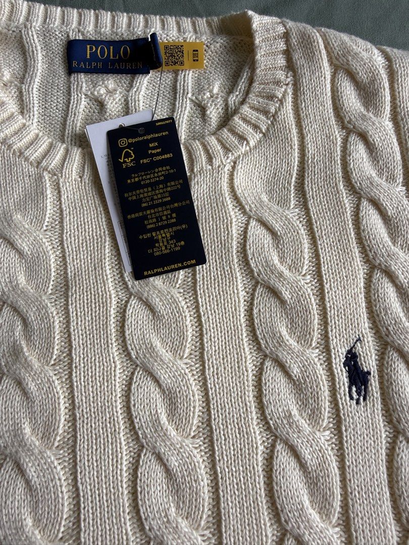 Polo Ralph Lauren Cable-Knit Sweater (Category: Coats, Jackets and Outerwear) located in Paranaque City. Submitted by furugiyamnl (Listing ID 1461188195, Image 2). Description: Ralph Lauren Cableknit Sweater White Dimes: width - 23 Inches, length - 27 Inches Brand New Bought in Korea RFS: have another one.
