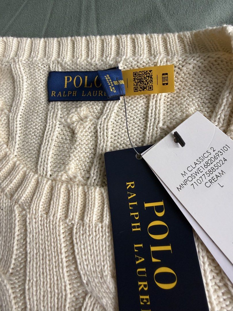 Polo Ralph Lauren Cable-Knit Sweater (Category: Coats, Jackets and Outerwear) located in Paranaque City. Submitted by furugiyamnl (Listing ID 1461188195, Image 3). Description: Ralph Lauren Cableknit Sweater White Dimes: width - 23 Inches, length - 27 Inches Brand New Bought in Korea RFS: have another one.