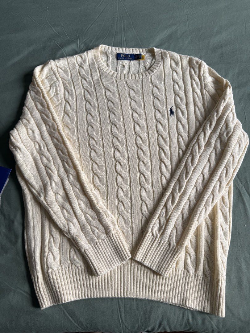 Polo Ralph Lauren Cable-Knit Sweater (Category: Coats, Jackets and Outerwear) located in Paranaque City. Submitted by furugiyamnl (Listing ID 1461188195, Image 1). Description: Ralph Lauren Cableknit Sweater White Dimes: width - 23 Inches, length - 27 Inches Brand New Bought in Korea RFS: have another one.
