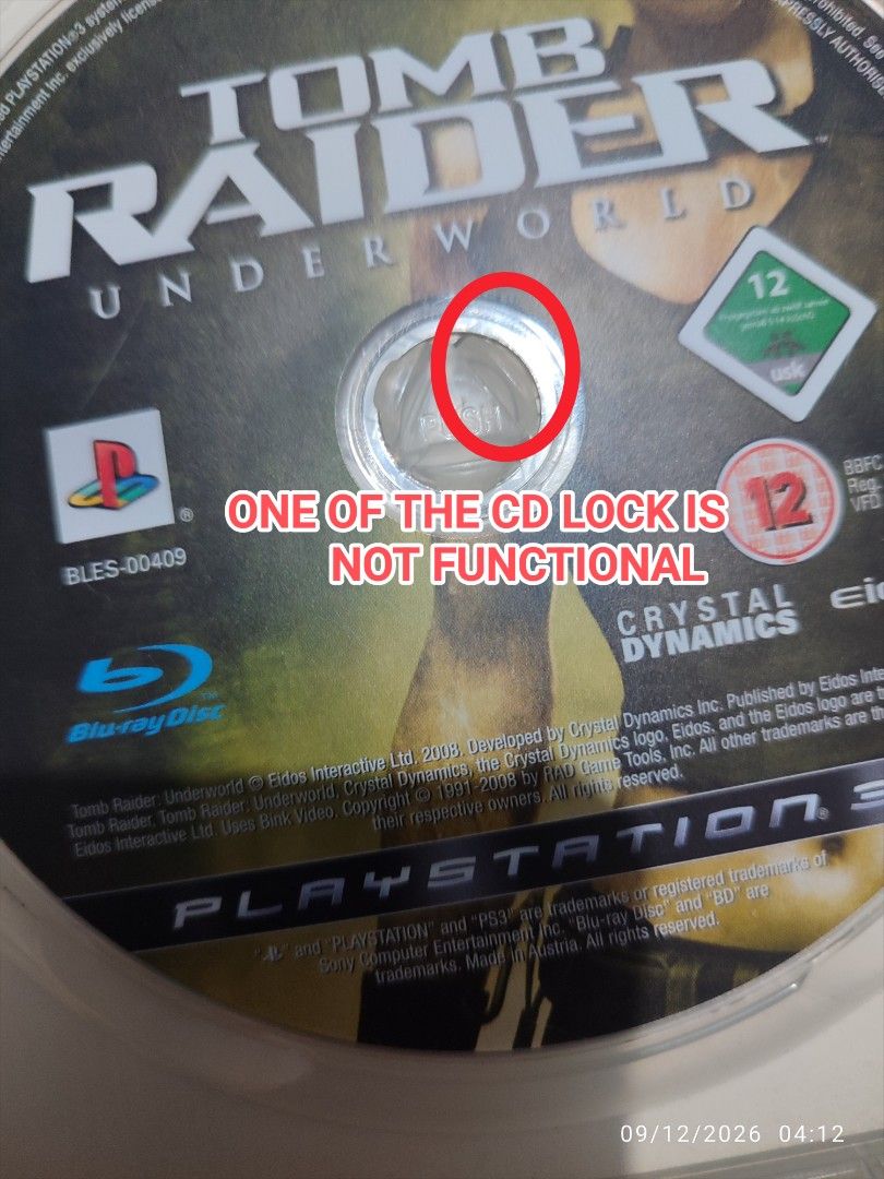 PS3 - Tomb Raider Underworld (USED) "EU" (Category: PlayStation) located in Mendez-Nunez. Submitted by sf2_gameshop (Listing ID 1461233553, Image 2). Description: PLEASE READ CONDITION: A used item. The disc is heavily scratched. Tested working. It comes with the game manual. GENRE: Action-adventure MODE: Single-player REGION: 2 - Europe VOICE: English IN-GAME TEXT: English MANUAL: English Feel free to chat for any inquiries and I'm inviting you 