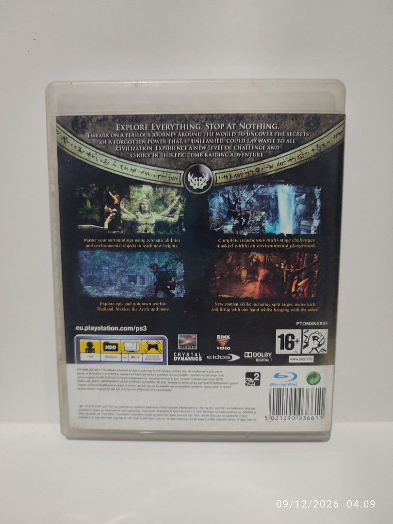 PS3 - Tomb Raider Underworld (USED) "EU" (Category: PlayStation) located in Mendez-Nunez. Submitted by sf2_gameshop (Listing ID 1461233553, Image 3). Description: PLEASE READ CONDITION: A used item. The disc is heavily scratched. Tested working. It comes with the game manual. GENRE: Action-adventure MODE: Single-player REGION: 2 - Europe VOICE: English IN-GAME TEXT: English MANUAL: English Feel free to chat for any inquiries and I'm inviting you 
