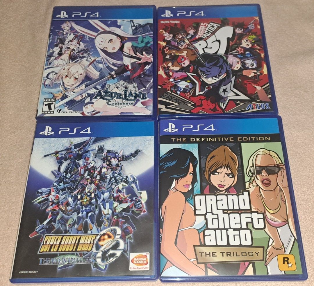 PS4 Games For Sale 0NLY! (Category: PlayStation) located in Quezon City. Submitted by shinnsuiko (Listing ID 1461127831, Image 1). Description: FOR SALE ONLY Azur Lane Crosswave - SOLD Persona 5 Tactica - 1000 Super Robot Wars OG The Moon Dwellers - 800 Grand Theft Auto Trilogy - SOLD Fixed Price Meet-up only - SM North / Trinoma / West Avenue / Delta / Fishermall Quezon Avenue.