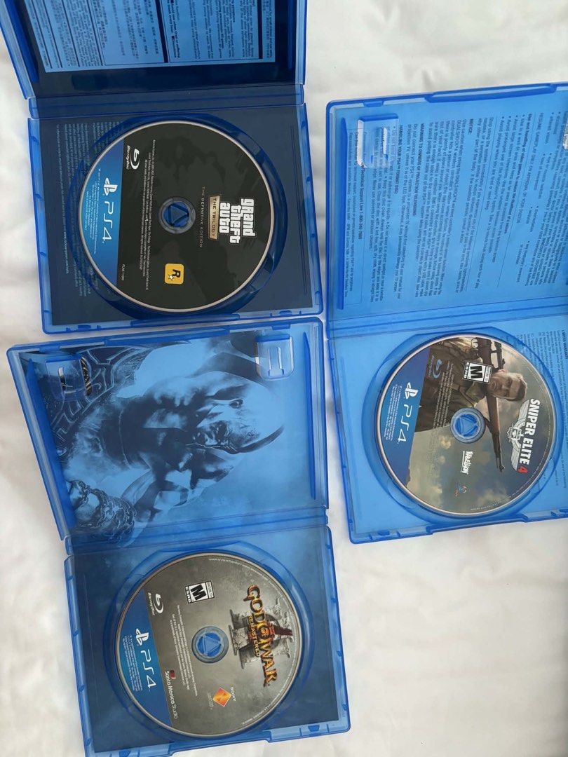 PS4 games take all for 1800 (Category: PlayStation) located in Quezon City. Submitted by kaelaa864 (Listing ID 1461123054, Image 3). Description: - GTA trilogy - Sniper elite 4 - God of war No issues. Lalamove/meetup. Buyer to shoulder shipping fee. Meet up: GMA/kamuning mrt/studio7/megamall/shangrila.