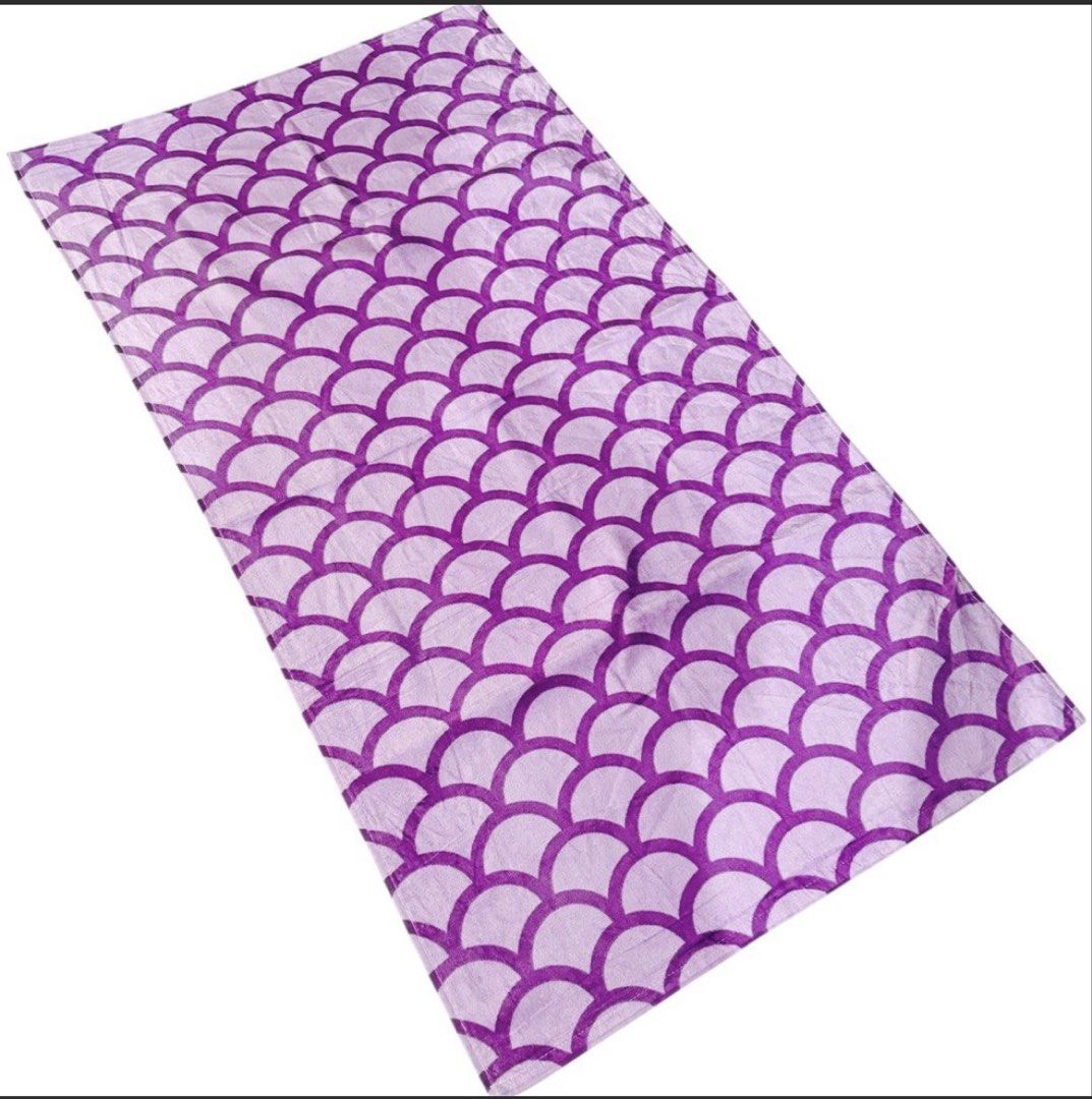 Purple Mermaid Scale Pattern Towel for kids (Category: Bedding & Towels) located in Cainta. Submitted by p3spreloved (Listing ID 1461284554, Image 2). Description: - Adorable purple towel with a unique mermaid scale pattern. - Super soft and highly absorbent material. - Ideal for beach days or cozy bath times. - Dimensions: Approximately 24in x 44in.