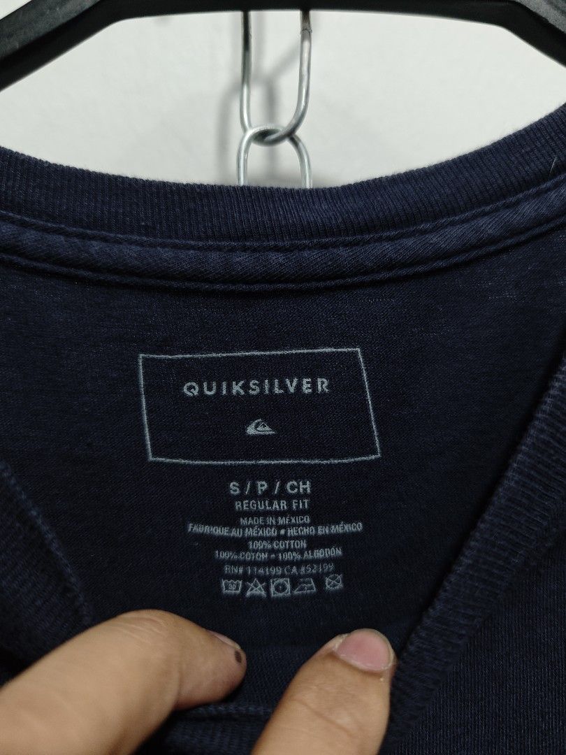 Quiksilver Navy Blue T (Category: Tshirts & Polo Shirts ) located in Bulacan. Submitted by pzj_thrift (Listing ID 1461164167, Image 3). Description: L 26 W 19 Condition 9/10 Color rate 9/10 No issue .