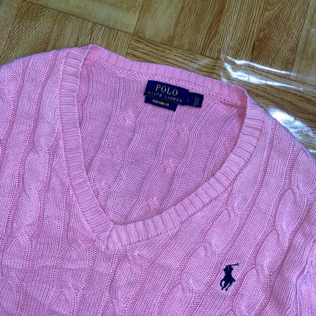 Ralph Lauren Cable Knit V-Neck Sweater (Category: Luxury Apparel) located in Dasmarinas. Submitted by thrift2gems (Listing ID 1461249013, Image 2). Description: Ralph Lauren Cable Knit V-Neck Sweater✨ -WIDTH: 20 -LENGTH: 24 -COLOR RATE: 9.3/10 -CONDITION: 9.3/10 -ISSUE: NONE.