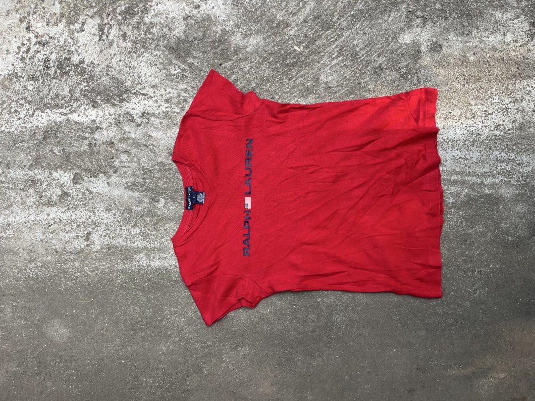 Ralph Lauren Red T-shirt (Category: Tshirts & Polo Shirts ) located in Manila. Submitted by zentree_04ef04 (Listing ID 1461253610, Image 1). Description: - Classic red Ralph Lauren t-shirt - Features iconic vertical logo print on the front - Comfortable short sleeves and crew neck design - Ideal for everyday casual wear.