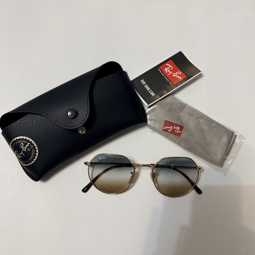 Ray-Ban Jack Geometric Frame Sunglasses (Category: Sunglasses & Eyewear) located in Angeles City. Submitted by a.k.onlineshopp (Listing ID 1461227371, Image 3). Description: - Authentic Ray-Ban hexagonal sunglasses - Gold metal frame - Gradient lenses - Includes original case - Includes original cleaning cloth - Includes authenticity booklet - Perfect for everyday wear or as a stylish accessory.