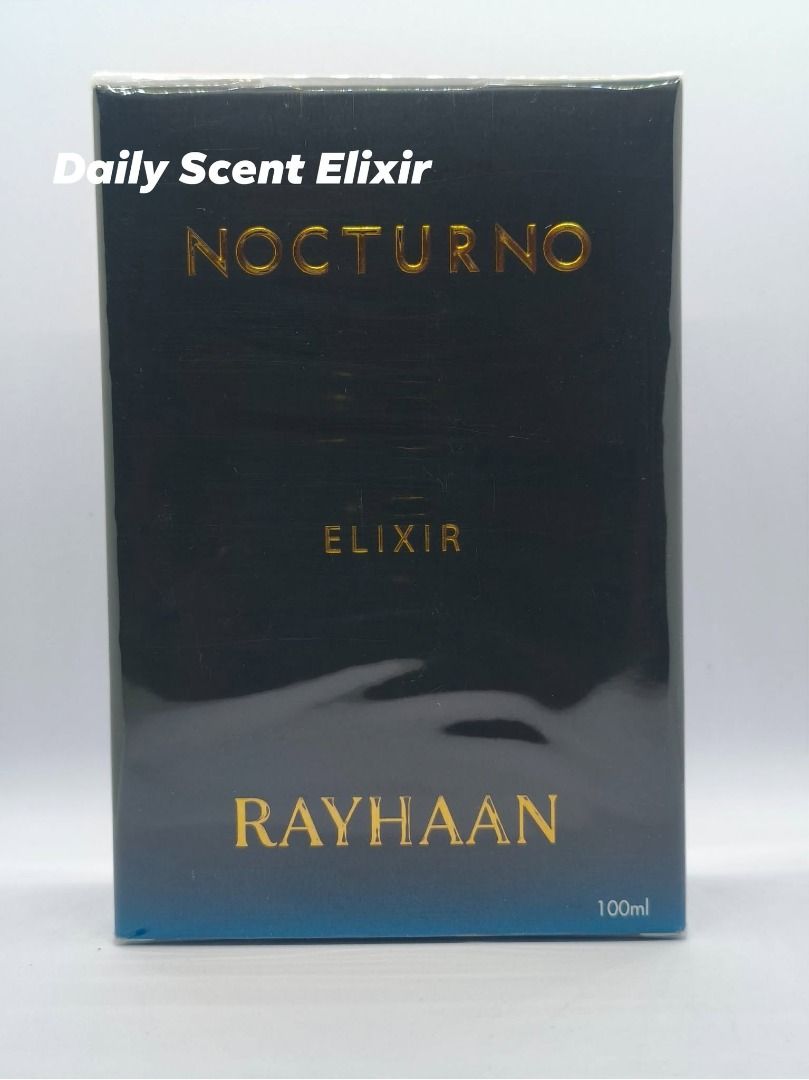 Rayhaan Nocturno Elixir 100ml - Brand New Sealed Box (Category: Fragrance & Deodorants) located in Malolos. Submitted by dse-mefragrance.malolos (Listing ID 1461187782, Image 1). Description: Rayhaan Nocturno Elixir 100ml - Brand New Sealed Box - Scent Profile: Aromatic, Citrus, Fresh Spicy, Woody, Herbal - Key Notes: Lemon Zest, Bergamot, Mint, Lavender, Sandalwood - Ideal for: Evening wear, sophisticated scent - We do have decant sample for you