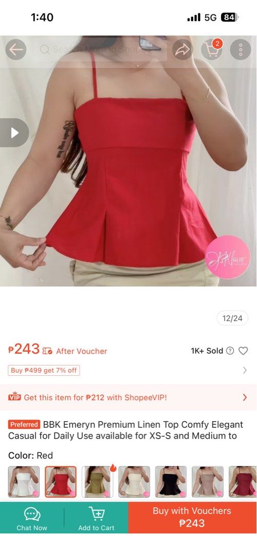 Red peplum top from Tiktok (Category: Sleeveless) located in Valenzuela. Submitted by jexysells (Listing ID 1461170287, Image 2). Description: Red Sleeveless Peplum Top from Tiktok. Used once lang. Got this for 243. Selling for 150 nalang. .
