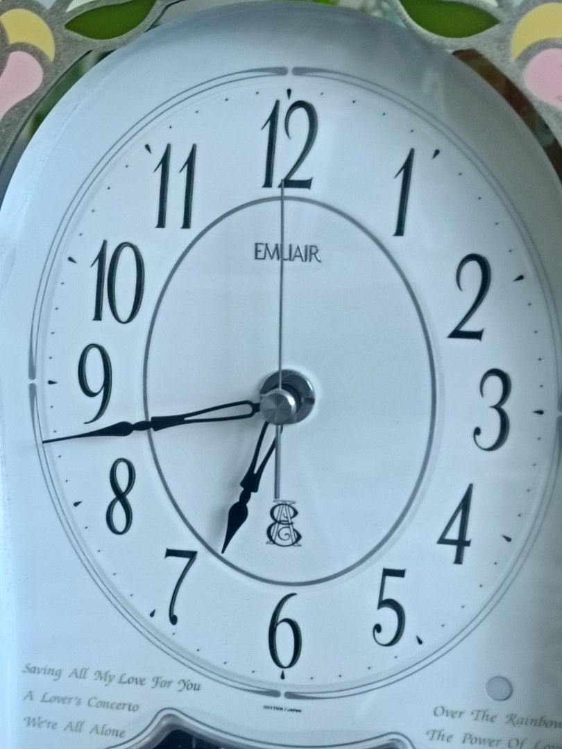 Rhythm EMUAIR Musical Mantel Clock, Working (Category: Clocks) located in Imus. Submitted by ABrielleC (Listing ID 1461323115, Image 2). Description: Video Link https://youtube.com/shorts/3A_61QRYupA?si=O1DuUGDc_YVf7jSO Good Running Condition With Melody Every Hour (6 Melody) Night Auto Shut Off (for Melody) Switch On/Off (for Melody) Battery- Size C(2x) & AA(3x) Volume Controller Wooden Frame Made in Japan Height-12.5in Length-9in Width4.5in Wei