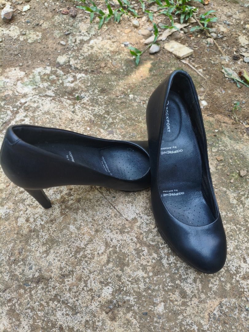 Rockport Adiprene Black Leather Heels (Category: Heels) located in Panitan. Submitted by pingpongggball (Listing ID 1461189490, Image 1). Description: - Brand: Rockport - Color: Black - Material: Leather - Features: Adiprene by Adidas cushioning for comfort - Style: Classic pump - Versatile: Suitable for work or casual wear - Size 7 - From US - Bagong bago pa - Maganda pang office/school .