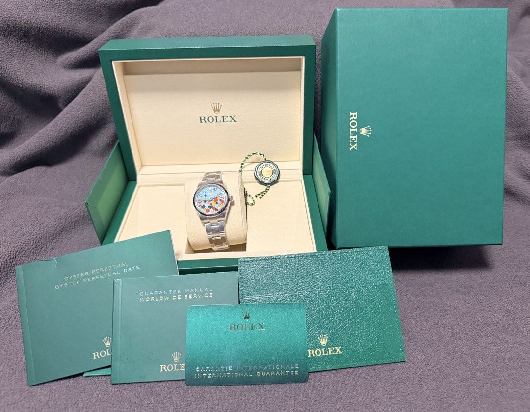 Rolex Oyster Perpetual "Celebration Motif" (Category: Watches) located in Singapore. Submitted by watches_4648 (Listing ID 1461269206, Image 2). Description: - Rolex 277200 Celebration Motif 31mm - Unique bubble dial design - Full set: original box, warranty card, manuals -Pre Owned Piece. Condition is almost flawless - Ideal for collectors and enthusiasts of unique timepieces Date bought: 06/2025 Price is firm. Direct sale. Not interested in tra