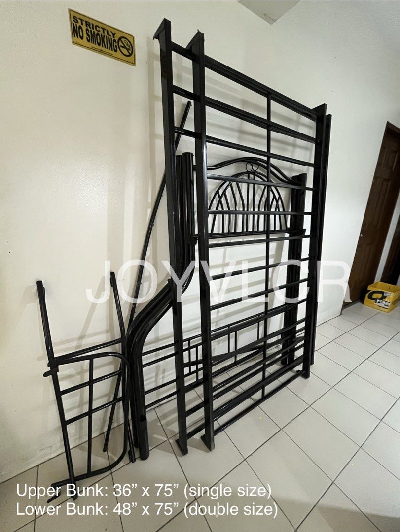 RUSH! Metal Double Deck / Bunk Bed Frame R Type (Category: Bed Frames & Mattresses) located in Pasig City. Submitted by joyvlcr91 (Listing ID 1460076949, Image 2). Description: SALE: Now only 990! Originally 1260. Selling our well-loved black metal double-decker bed frame. ✨ Classic, sturdy, and space-saving design — perfect for siblings, kids’ rooms, guest rooms, dorms, or anyone looking to maximize bedroom space. The frame has been used for aro