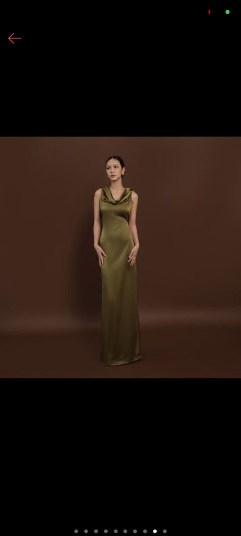 Olive Green Satin Evening Dress (Category: Evening dresses & gowns) located in Manila. Submitted by diannemaca14347 (Listing ID 1461185999, Image 1). Description: - Only worn once for an acquaintance party - Chic satin dress - Features a flattering cowl neckline - Elegant low V-cut detail at the back - with adjustable back strap - with free Paulash Airlash if you’ll buy this .