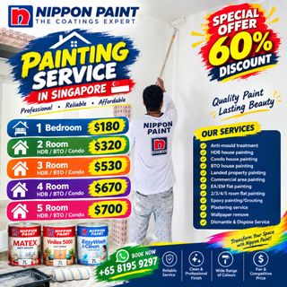Painting Service In Singapore 🇸🇬 All Types House Painting - hdb/Bto/Condo/Landed House Painting, Nippon Paint 🫟 / Epoxy Painting/ Grouting/ Plastering Service/ Wallpaper Remove- Installation  Collection item 2
