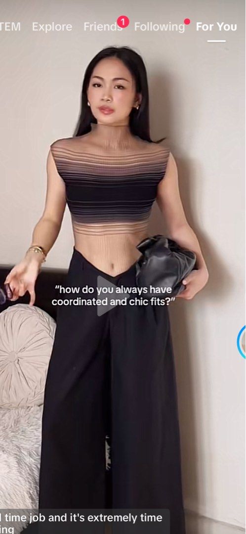 Sheer Striped Crop Top (Category: Sets or Coordinates) located in Manila. Submitted by mongosoleigh (Listing ID 1461266301, Image 1). Description: - Chic matching set - Sheer striped crop top with high neckline - Bag not included.