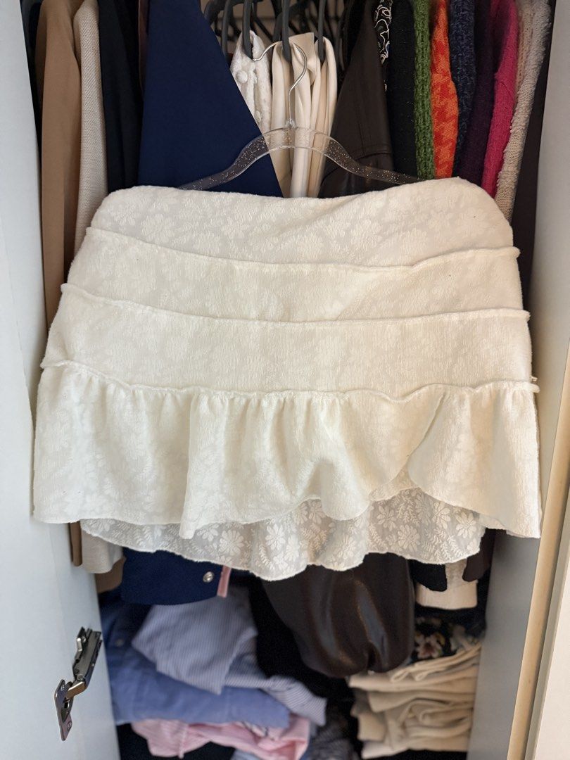 SHEIN White Textured Ruffle Mini Skirt Size M (Category: Skirts) located in Manila. Submitted by jimmy_juniorrr (Listing ID 1461149747, Image 1). Description: - White textured mini skirt from SHEIN - Features a ruffled hem - Subtle floral pattern throughout - Super cute and summery vibe - Easy to pair with simple tops - Ideal for casual outings or beach days.