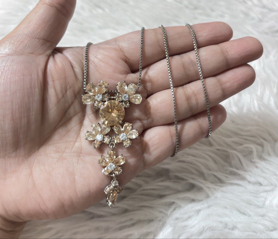 Silver-toned Floral Cluster Rhinestone Statement Necklace (Category: Necklaces) located in Paranaque City. Submitted by dalle_closet (Listing ID 1461179062, Image 2). Description: length: 21.5 inches.