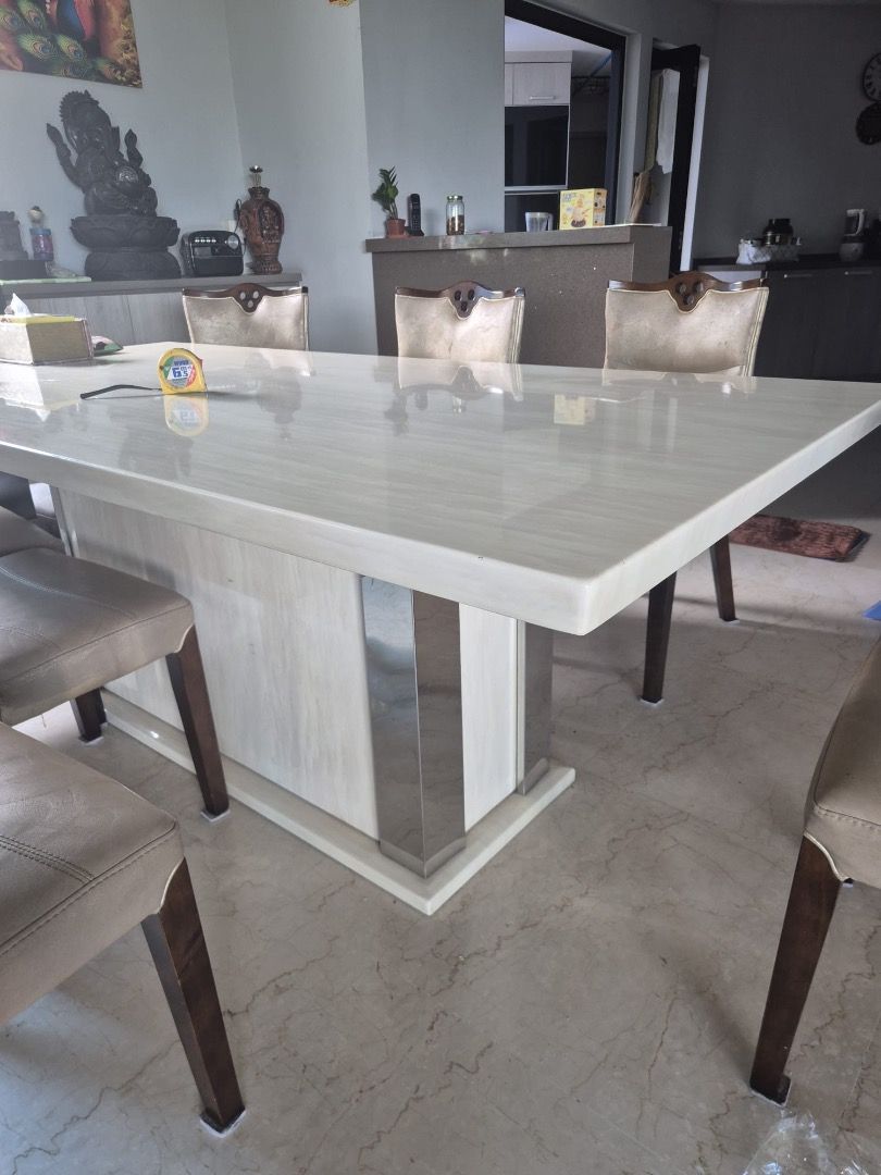Solid marble dining table (Category: Tables & Sets) located in Singapore. Submitted by neelammk (Listing ID 1461287470, Image 3). Description: - Marble dining table 1m x 2m - Comfortably seats 8 people - Well used but still in good condition - Kindly arrange own pick up / transport .