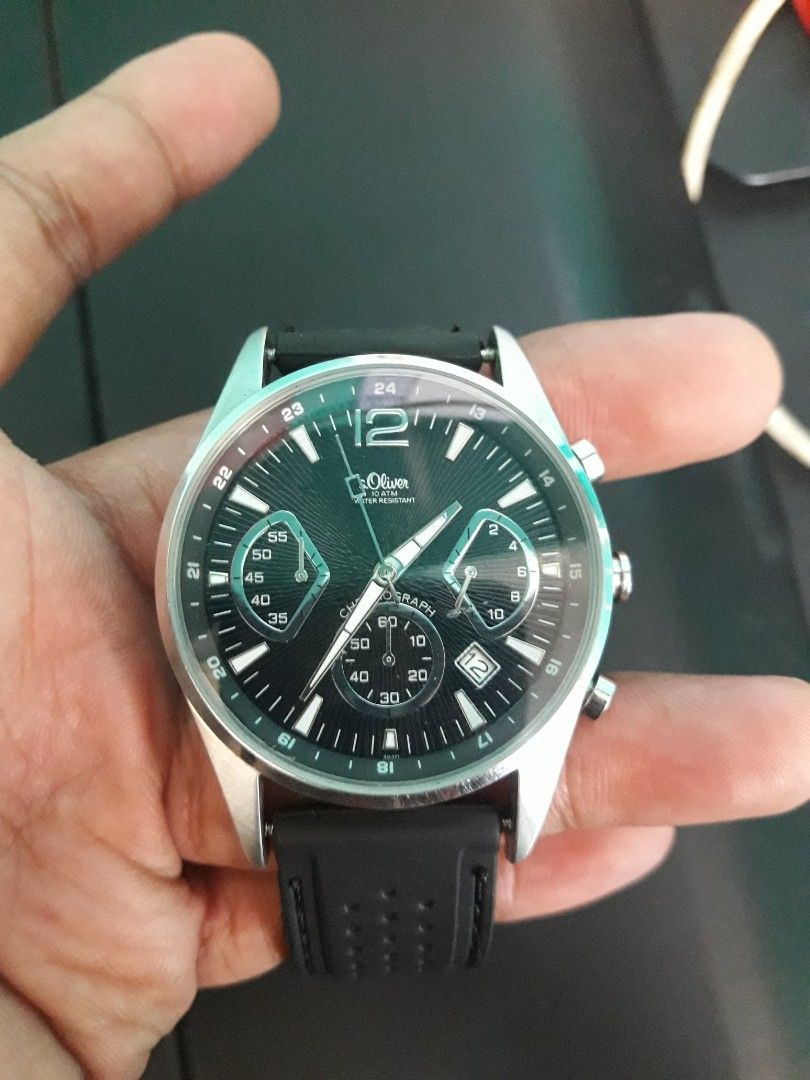 s.oliver Chronograph Watch Black Dial (Category: Men's Watches) located in Paranaque City. Submitted by omaraguirre (Listing ID 1461174013, Image 3). Description: - S.Oliver Watch - Black Dial - Chronograph Function - Date Display - 10ATM Water Resistant - Stainless Steel Back - Black Rubber Strap - Ideal for everyday wear and sports.