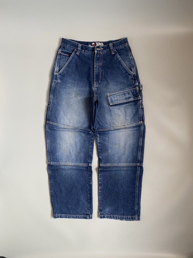 Vintage SOUTHPOLE Y2K Double Knee Baggy Carpenter Pants (Category: Jeans) located in Cavite. Submitted by awuuu27 (Listing ID 1461264138, Image 2). Description: Vintage SOUTHPOLE Y2K Double Knee Baggy Carpenter Pants 💎 Rare piece ✨ DIMES: Width-30-32/Length-41.5/Leg Opening-9/Thigh-14 CONDITION: 9/10 COLOR RATE: 9/10 ISSUE: small yellow stains, scratches, missing button.