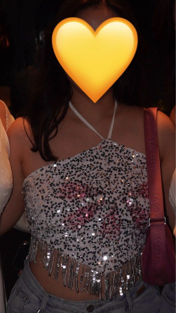 Sparkly Sequin Halter Top with Fringe (Category: Sleeveless) located in Magalang. Submitted by mvenetri (Listing ID 1461263702, Image 2). Description: -Sparkly Sequin Halter Top with Fringe - Ties at the back - Size S but fits XXS, XS to S girlies - Used once for my bday:).
