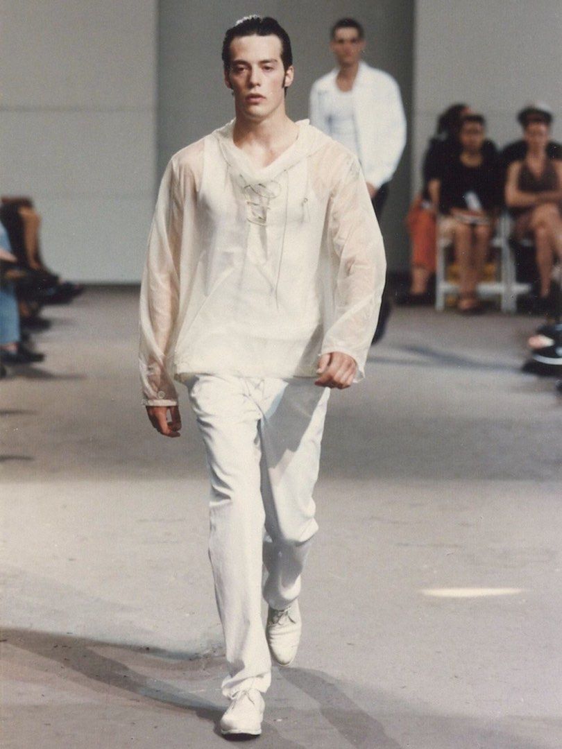 SS1998 HELMUT LANG LACE UP SMOCK TRANSLUCENT JACKET (Category: Luxury Apparel) located in Cagayan de Oro. Submitted by middlesosa (Listing ID 1461117146, Image 2). Description: SS1998 HELMUT LANG LACE UP SMOCK TRANSLUCENT JACKET SIZE 40 ON TAG WIDTH - 22 inches LENGTH - 26 inches SLEEVE - 23 inches SHOULDER - 18 inches MADE IN ITALY RUNWAY PIECE EXCELLENT CONDITION 30k php.