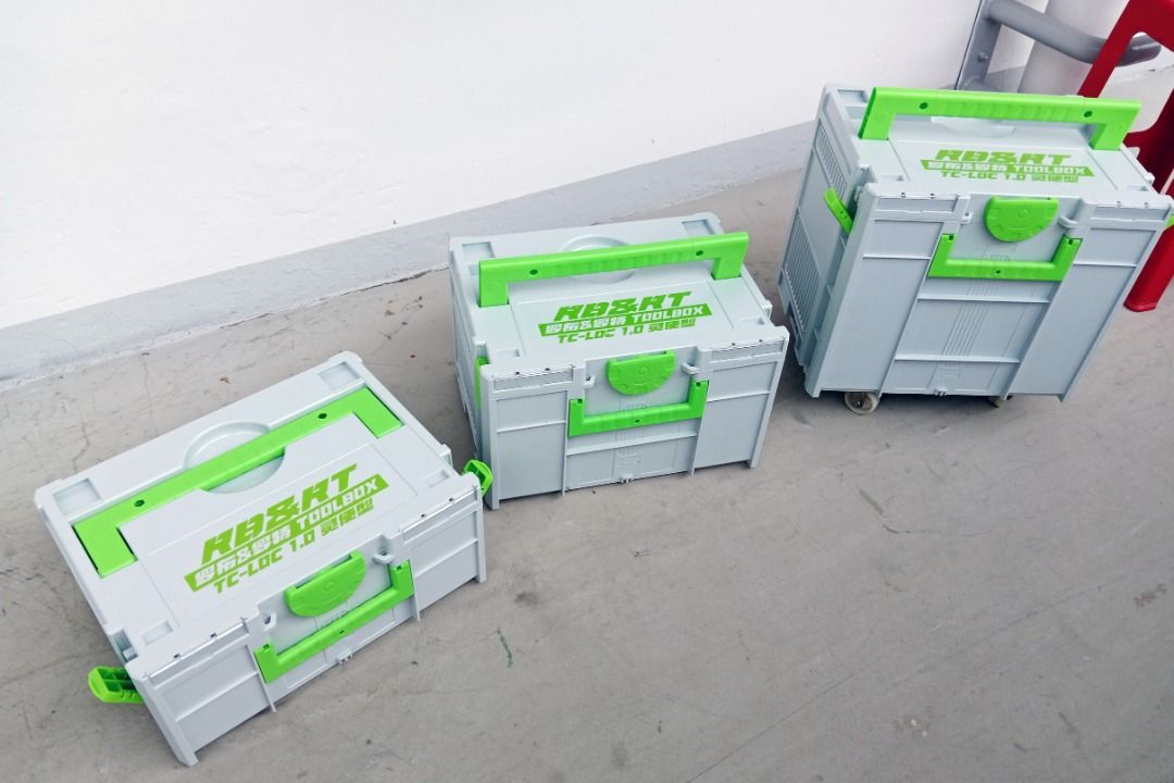 Stacked stackable interlocking toolbox with wheels (Category: Storage Boxes & Baskets) located in Singapore. Submitted by ongengjit9883 (Listing ID 1460939376, Image 2). Description: TC-LOC 1.0 stacked stackable interlocking toolbox with wheels Footprint is only 400mm wide x 300mm deep. Height of the 3 boxes are 180mm, 240mm & 340mm respectively. Bought but not used, as not suitable. Made of high impact ABS plastic. Attached castor wheels for eas