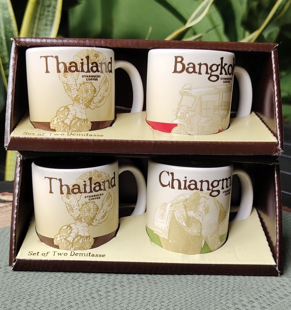 Starbucks Thailand Demitasse Mugs (Category: Coffee & Tea Tableware) located in Quezon City. Submitted by anna.anna8 (Listing ID 1461131002, Image 1). Description: - Set of 2 Starbucks demitasse mugs - unique mugs from Thailand: - Bangkok edition featuring a tuk-tuk - Chiang Mai edition with an elephant - Ideal for Starbucks collectors or as a special souvenir - Comes in original packaging - 2500 set of 2 demitasse -Thailand-Bangkok 2500 -Thailan
