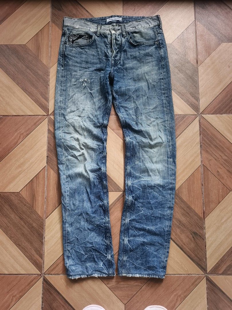 Stone Island Denim Jeans (Category: Jeans) located in Zamboanga. Submitted by d2977250664046 (Listing ID 1461243974, Image 1). Description: - Authentic Stone Island jeans - 31-32x41x7hem - Classic blue wash with distressed details - Button fly closure - Unique patched pockets on the back - Great pair of denim - Flaws Check Photos & Missing Logo Patch.