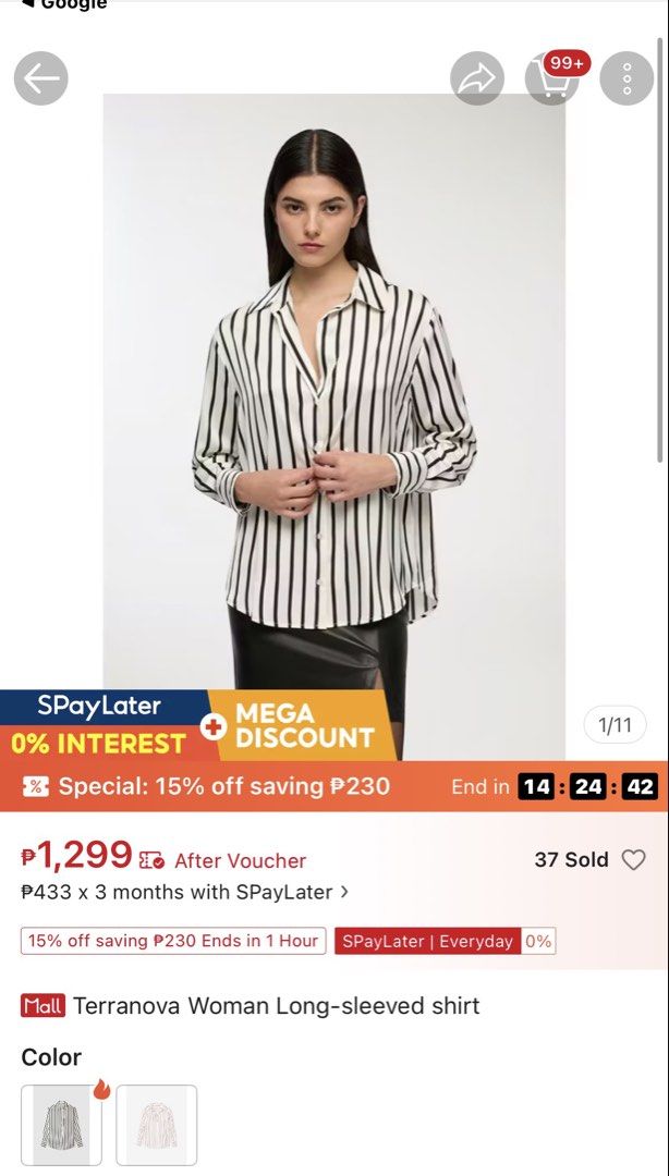 Striped Button-Up Blouse (Category: Blouses) located in Bacolod City. Submitted by bellabianca_closet (Listing ID 1461116203, Image 1). Description: 1st and 2nd pic not mine Never used, just removed tag & laundered - Classic black and white striped pattern - Button-up style - Long sleeves with button cuffs - Pointed collar - Relaxed fit - Versatile for work or casual occasions - Easy to style.