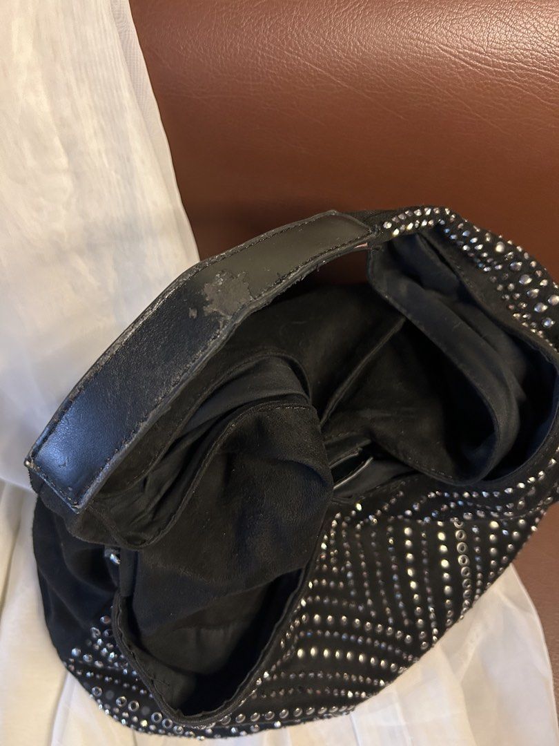 STUDDED HOBO BAG (Category: Shoulder Bags) located in Baguio. Submitted by chmlnstudio (Listing ID 1461188484, Image 3). Description: HOBO BAG 🖤👽 Product Details: ✦ Style: Black Studded Slouchy Hobo / Shoulder Bag ✦ Design: Embellished with silver-tone stud details throughout the exterior ✦ Closure & Interior: Top magnetic snap closure with a spacious fabric-lined main compartment, internal zippered pocket, and slip pockets — length: 21” — widt