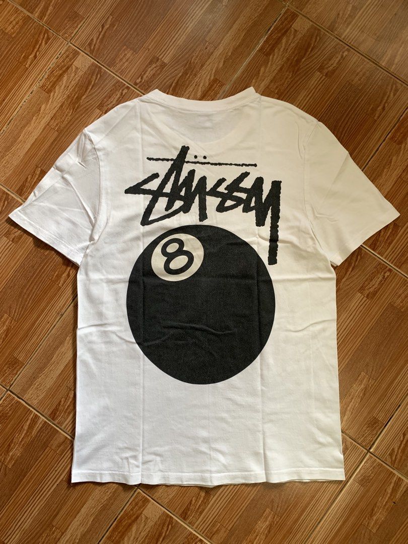Stussy 8 Ball Shirt (Category: Tshirts & Polo Shirts ) located in Quinapondan. Submitted by naaath (Listing ID 1461229749, Image 2). Description: Stussy 8 Ball Tee Size: Medium Width: 19.5 inches Length: 28 inches Condition: Good Condition Color rate: 9/10 Issue: Repaired Pin hole 600 shipped.