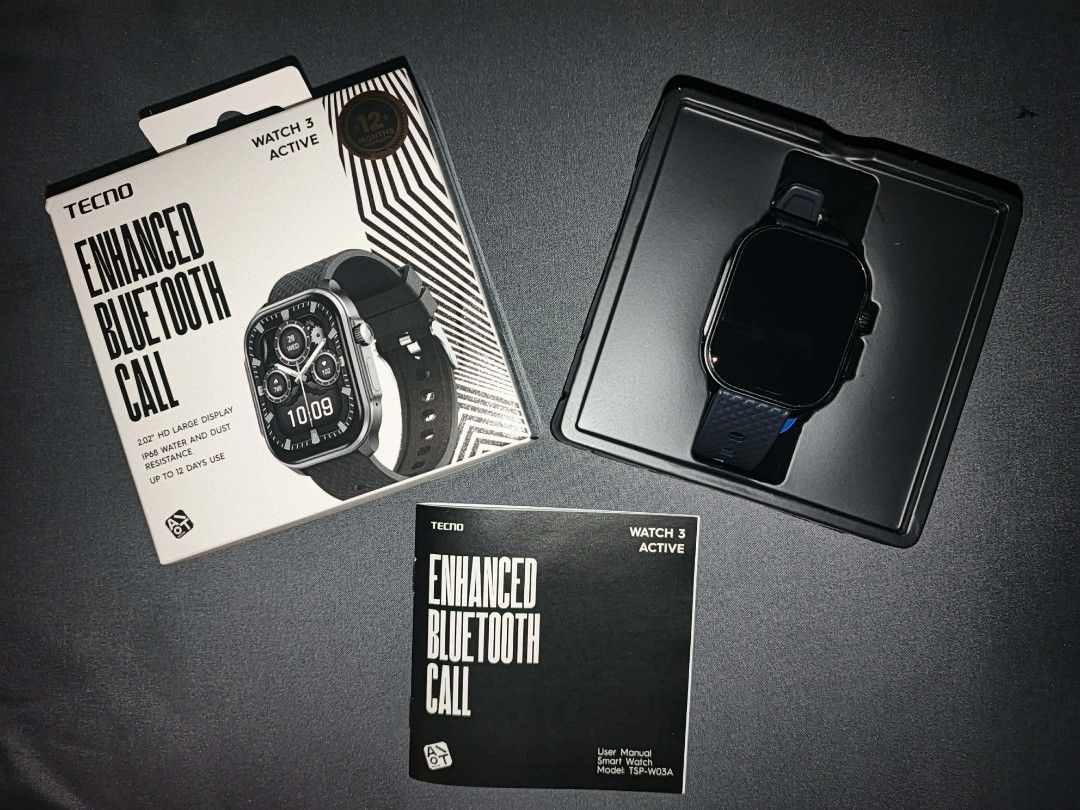 Tecno smart watch (Category: Wearables & Smart Watches) located in Malabon City. Submitted by cmmdc93 (Listing ID 1461287377, Image 1). Description: Binuksan lang never worn at napawisan Brandnew pa Bibili bagong watch pang upgrade lang.