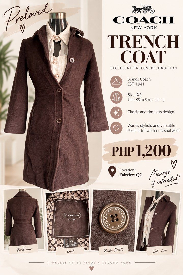 Trench Coat (Category: Coats, Jackets and Outerwear) located in Quezon City. Submitted by animagemella0129 (Listing ID 1461318943, Image 1). Description: Fits Xs to small .