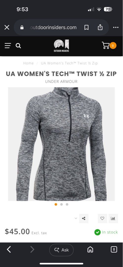 UNDER ARMOUR WOMEN'S TECH™ TWIST ½ ZIP (Category: Activewear) located in Legazpi City. Submitted by lover0se (Listing ID 1461323494, Image 1). Description: UNDER ARMOUR WOMEN’S TECH™ TWIST ½ ZIP • WOMENS • SMALL • LIKE NEW.