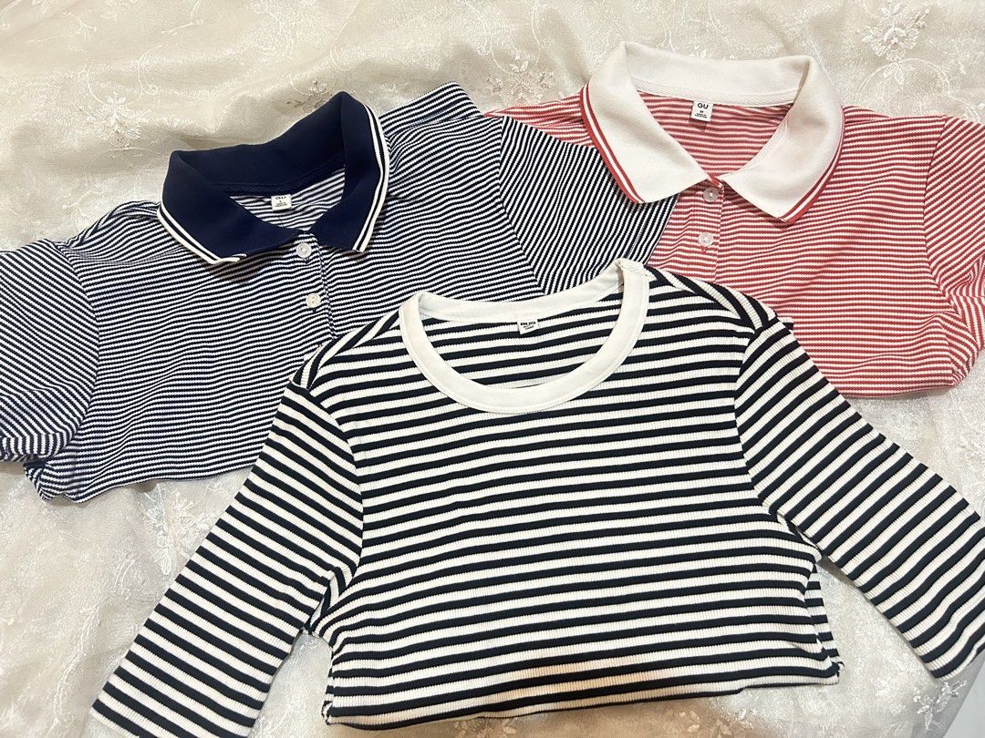 Uniqlo & GU Bundle (Category: Shirts) located in Asingan. Submitted by prelovedbykimmy_ (Listing ID 1461157901, Image 1). Description: • good condition, no flaws • decluttering • polo blue - large on tag (medium best fit) • polo red - medium on tag (small-med) • stripes blouse - 3/4 arm sleeve.