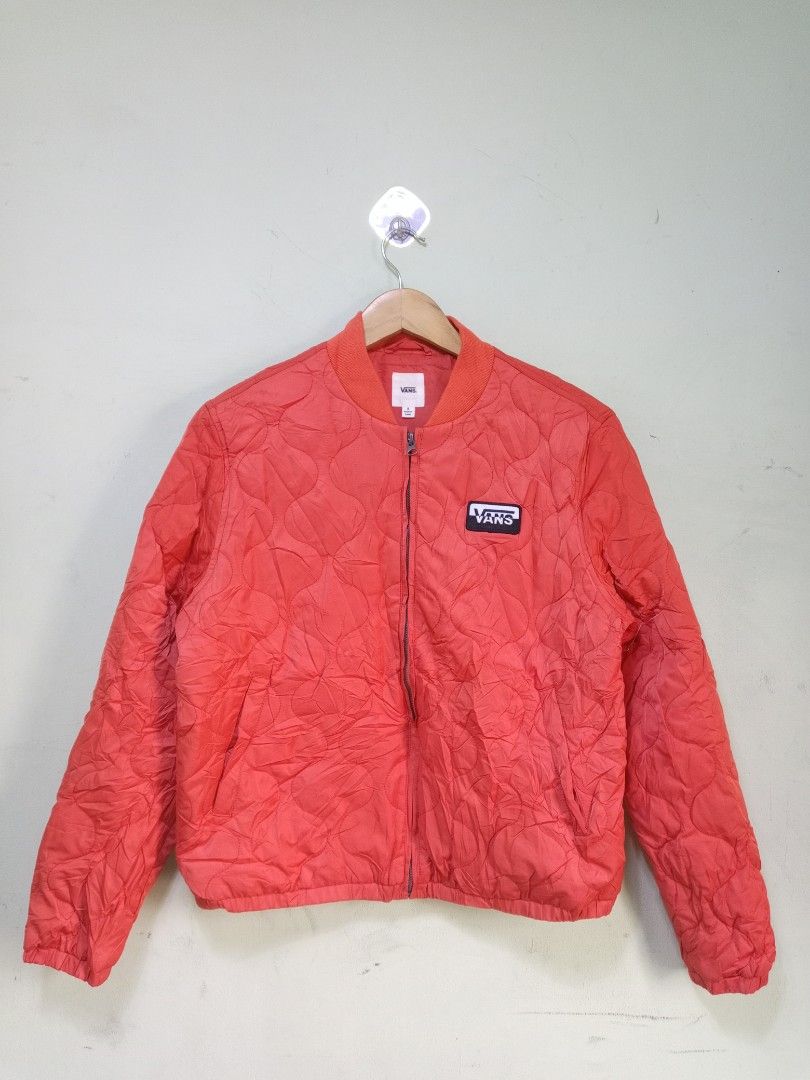Vans Quilted Bomber Jacket Orange Size S (Category: Coats, Jackets and Outerwear) located in Manila. Submitted by onewikstraight (Listing ID 1461181643, Image 1). Description: - Orange Vans bomber jacket - Quilted design all over - Vans logo patch on chest - Ribbed collar, cuffs, and hem - Zipper closure - Made in China - Size S PM 📨📥 1200+sf.