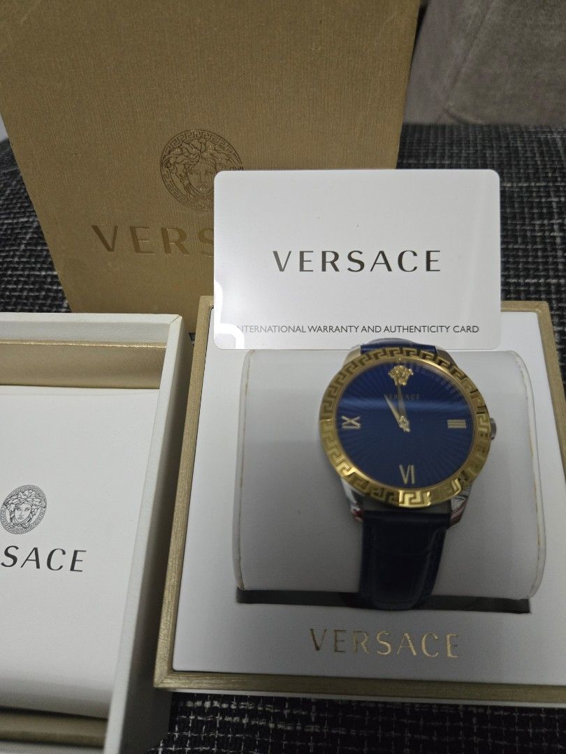 Versace Watch Blue Dial Gold Case (Category: Luxury Watches) located in Rizal. Submitted by nads_a_m (Listing ID 1461287516, Image 3). Description: - Authentic Versace Watch - Stunning Blue Dial - Elegant Gold Case - Includes Original Box - Comes with Authenticity Card - Purchased from SM Mega Mall DS - Serial Number: Can be authenticated in their website - Versatile for Any Occasion Original Price: P40,000 Selling Price: P18,000.