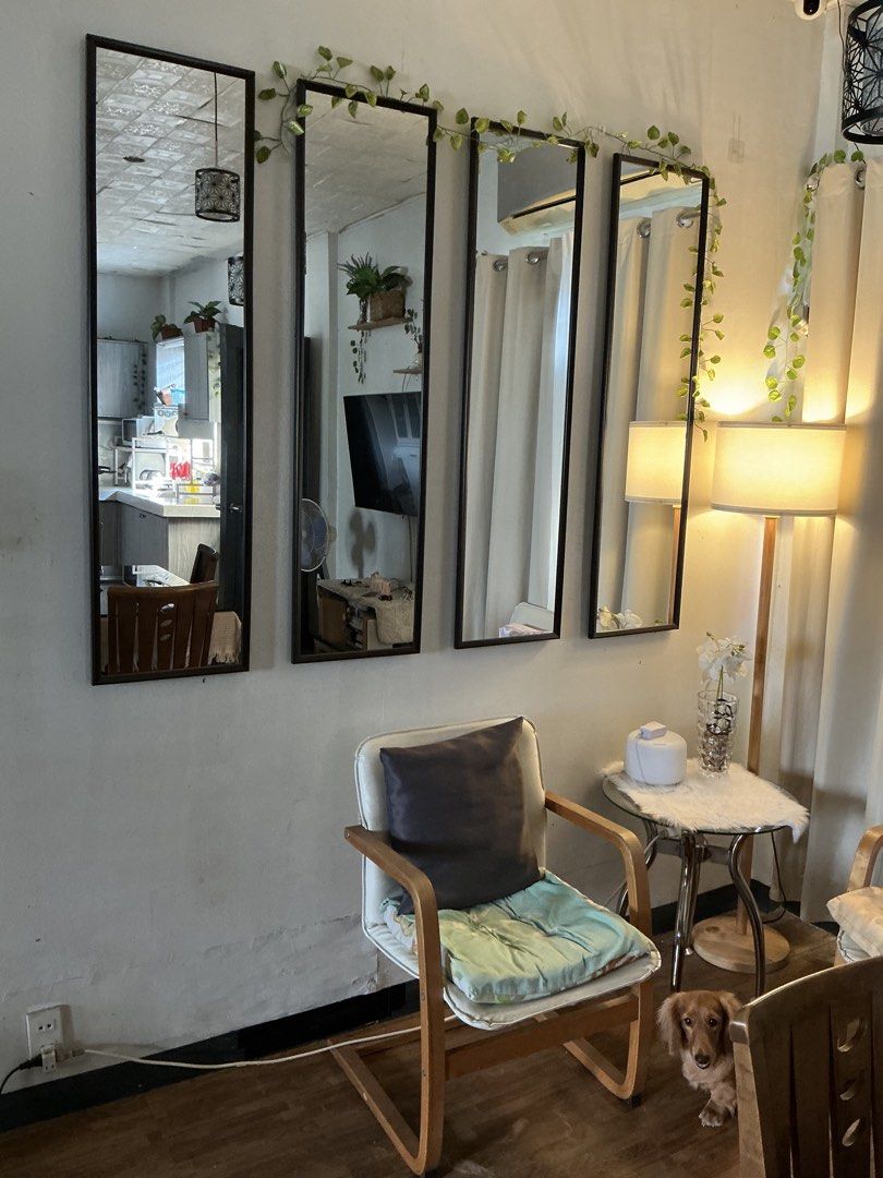 Vertical mirror with black frame (Category: Mirrors) located in Pasig City. Submitted by felizange (Listing ID 1461189247, Image 3). Description: - Vertical mirror with a sleek black frame - Modern and minimalist design - Ideal for entryway, bedroom, or living room - Visually expands and brightens any space - Easy to install Size: 49 inches x 13 inches (per mirror) Selling price: 2000 pesos TAKE ALL.