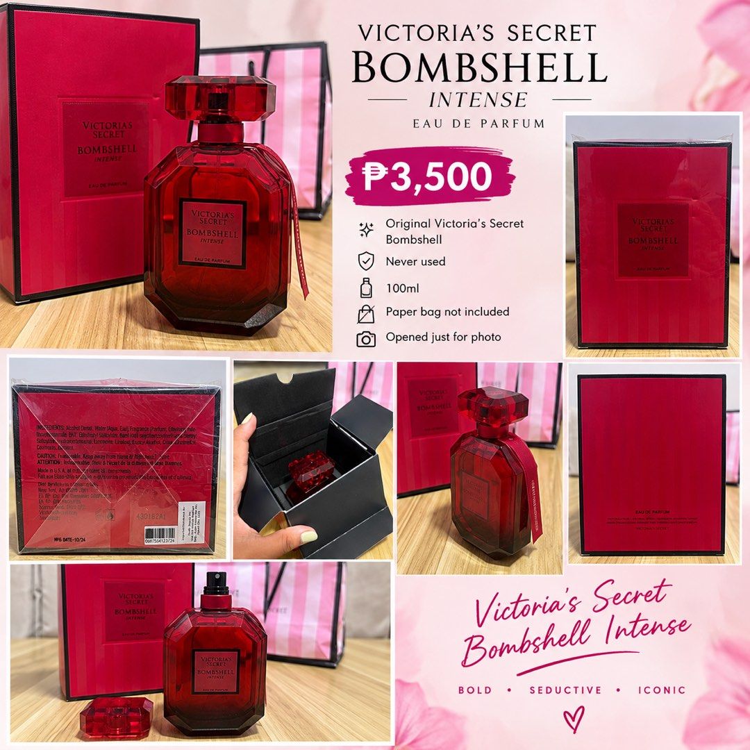 Victoria's Secret Bombshell Intense Eau de Parfum 100ml (Category: Fragrance & Deodorants) located in Imus. Submitted by coleenie18 (Listing ID 1461197139, Image 1). Description: - Victoria's Secret Bombshell Intense Eau de Parfum - 100ml bottle - 100% Original Victoria's Secret - Brand New, Never Used - Opened only for product photos - Paper bag not included - Selling Price: P3,500.