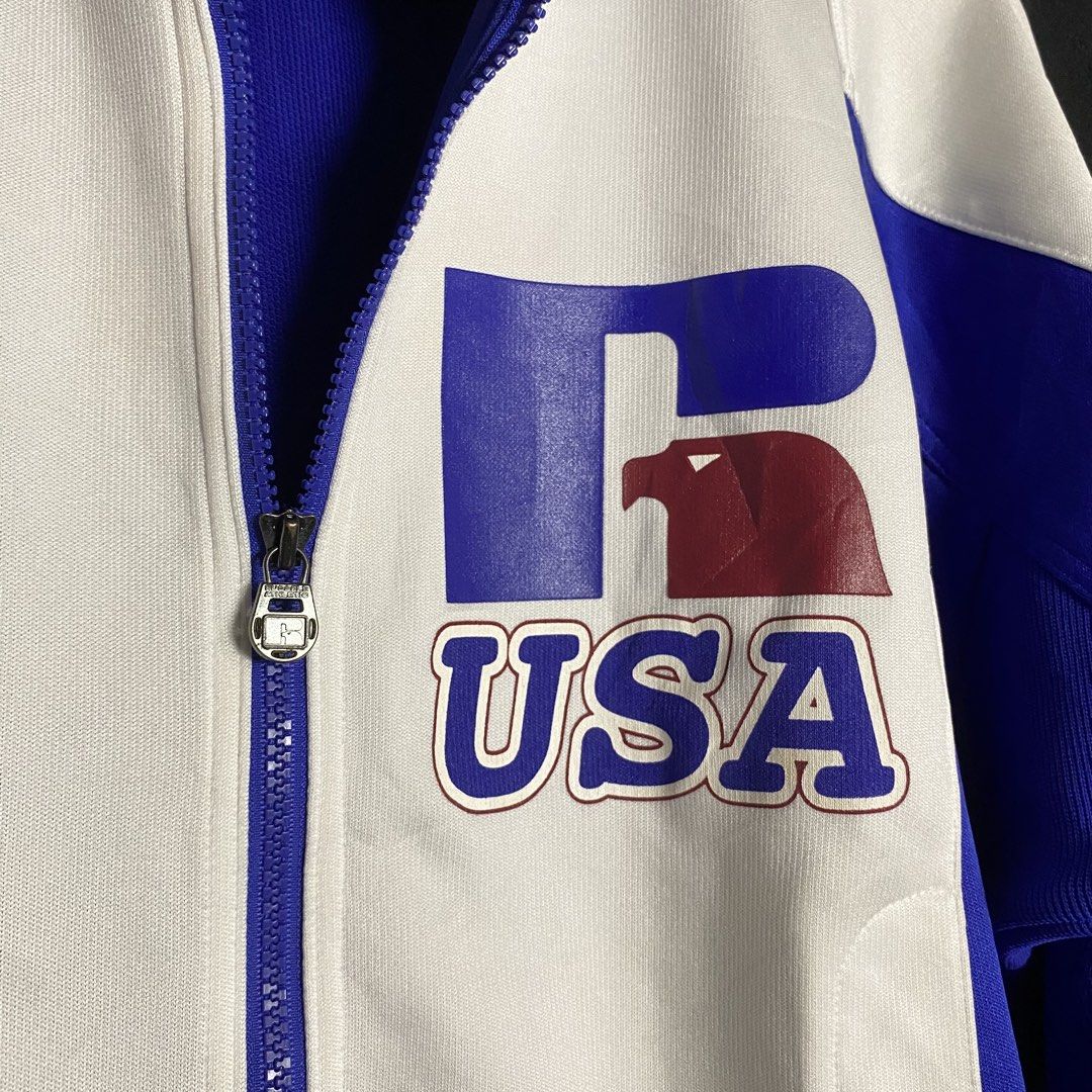 Vintage 90s Russell Athletic Track Jacket (Category: Coats, Jackets and Outerwear) located in Manila. Submitted by curatedvg. (Listing ID 1461251310, Image 3). Description: Vintage 90s Russell Athletic Zip-Up Track Jacket (JDM / Made in Japan) Width: 23 Inches Length: 29 Inches Sleeves: 25.5 inches Best fits L-XL (based on dimensions) Tagged M Made in Japan Excellent Vintage Condition Has minimal runs.