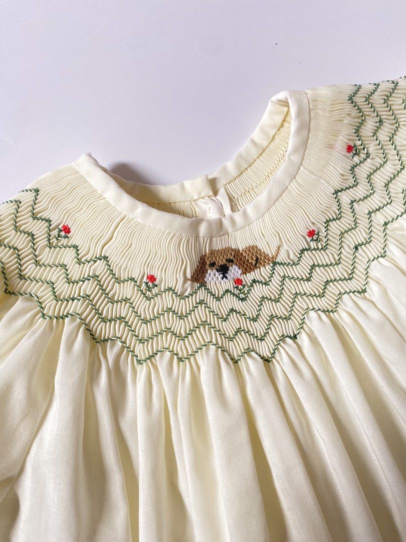 Vintage Smocked Dress (Category: Babies & Kids Fashion) located in Subic. Submitted by merge024 (Listing ID 1461149498, Image 2). Description: best fit 18-24m pretty details has very small pen stain atb EUC.