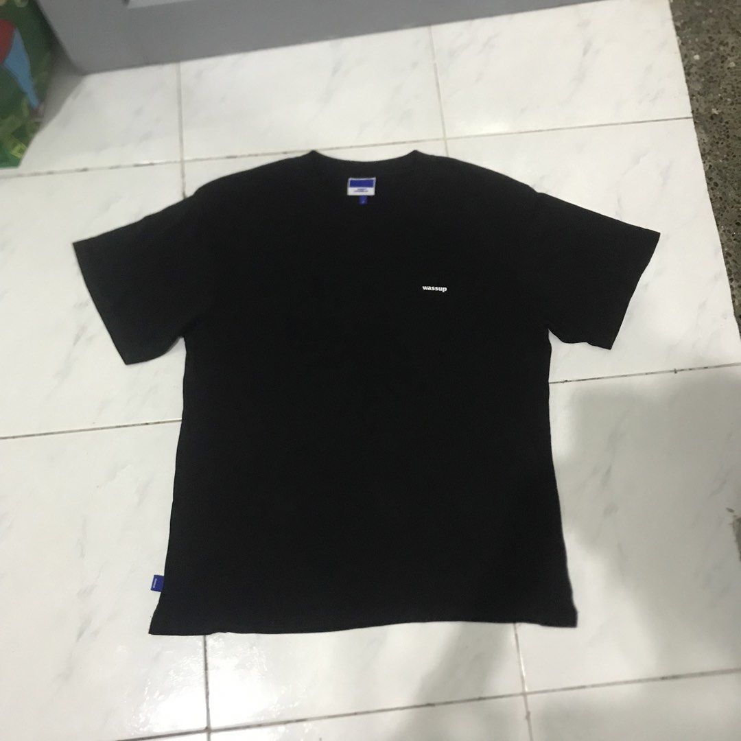 WASSUP SHIRT (Category: Formal Shirts) located in Quezon City. Submitted by high1sthrift (Listing ID 1461256494, Image 2). Description: WSP WASSUP TEE S - ₱750 Black | 9/10 | No issue Minimal “wassup” print Korean streetwear - thick cotton W19 L27 (est) | Authentic QC loc. PM to mine!.
