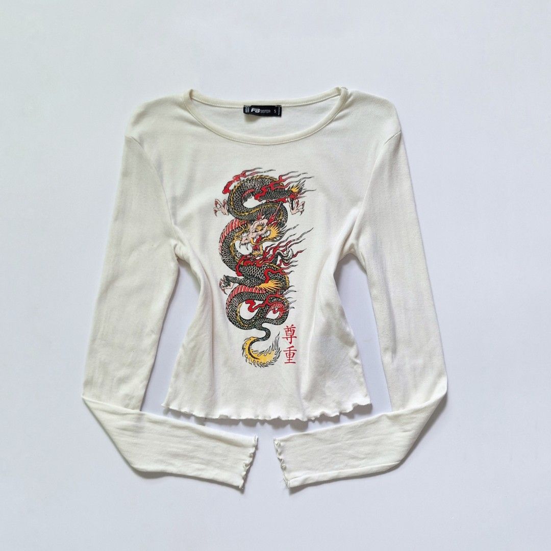 Chinese Dragon Print Long Sleeve Top (Category: Longsleeves) located in Tarlac. Submitted by brownbasket (Listing ID 1461183337, Image 1). Description: Size: SX-S Price + Sf MOP: Gcash | MariBank MOD: J&T.