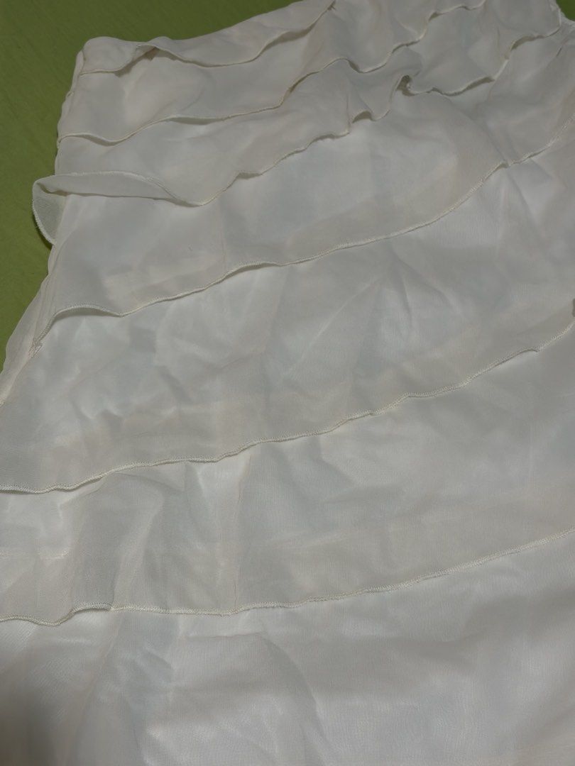 White Ruffled One-Shoulder Dress (Category: Dresses) located in Nagcarlan. Submitted by bye20s (Listing ID 1461225579, Image 1). Description: Never worn. Wrong size for me 😅 - White dress with all-over ruffles - Chic one-shoulder design - Features a sheer overlay fabric - Ideal for parties or a night out - Cute and flirty style.